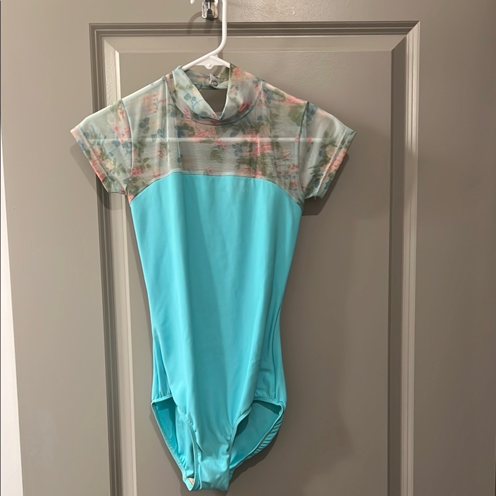 Blue and Pink Dance Leotard with High Neckline